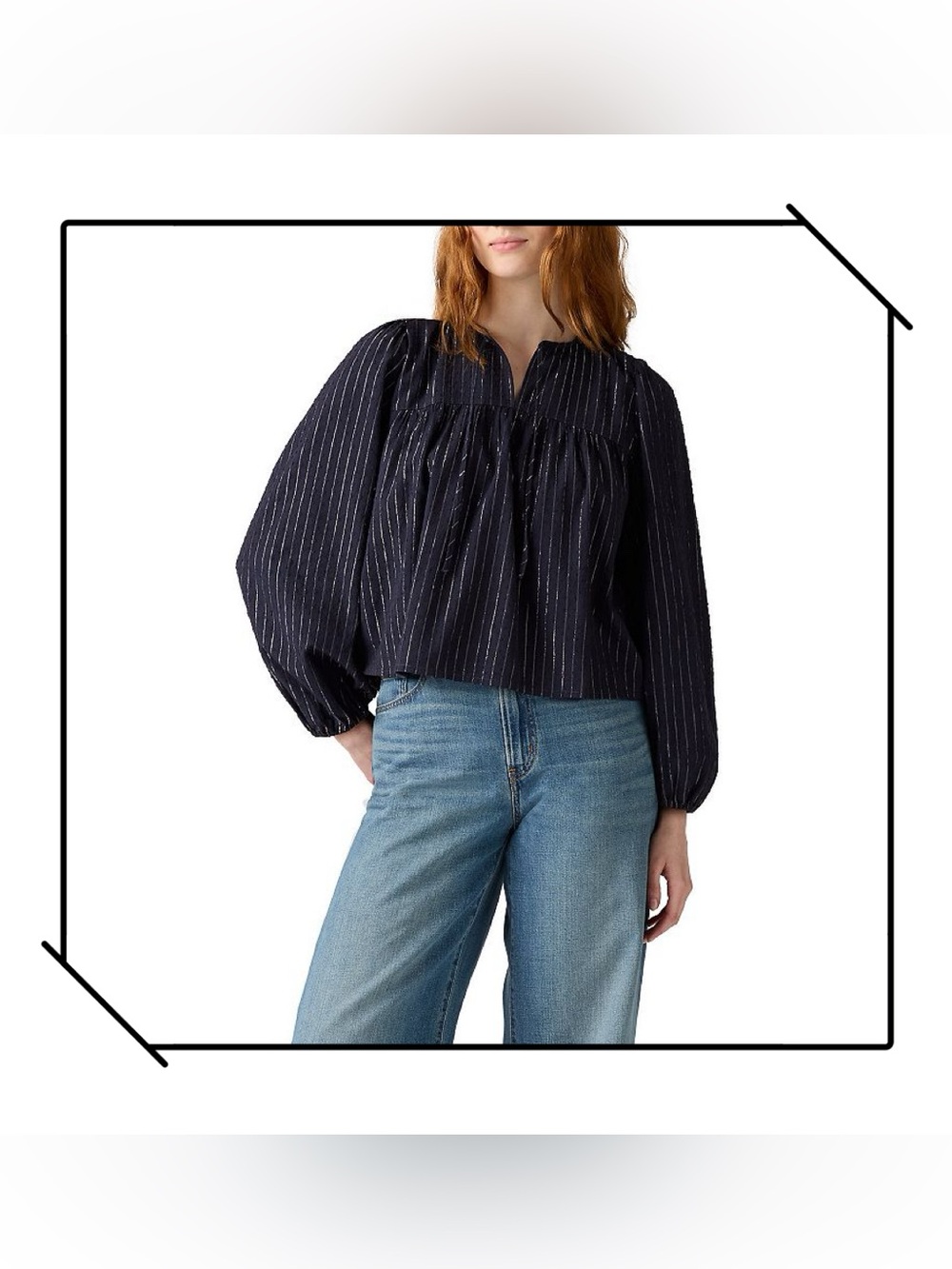Levi’s Josephine Cotton Ballon Long Sleeve Dobby Striped Shirt Black L Boho